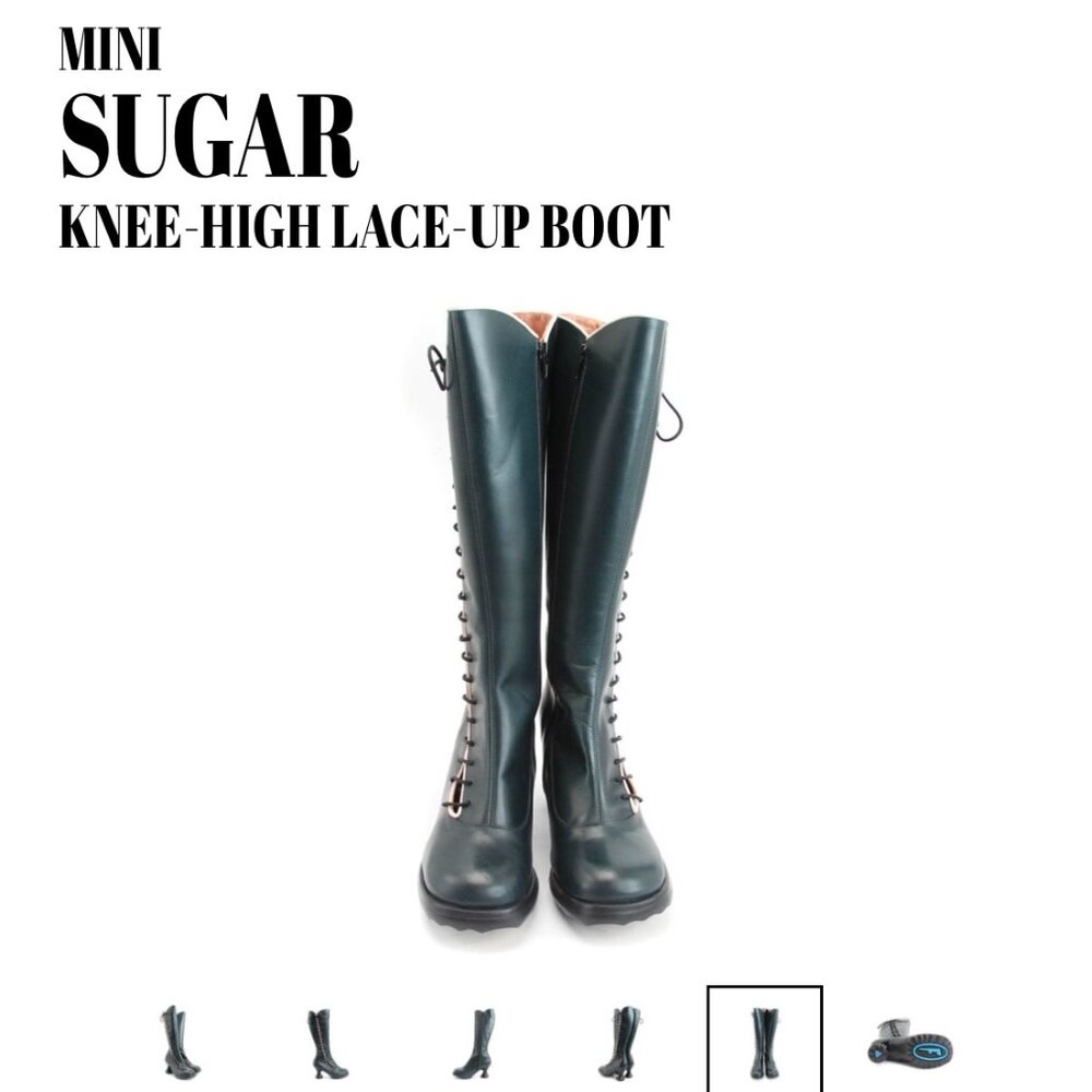 Fluevog Mini Sugar Knee High Lace Up Boot Size 6.5 Blue Leather Corset Goth RARE - Picture 15 of 16